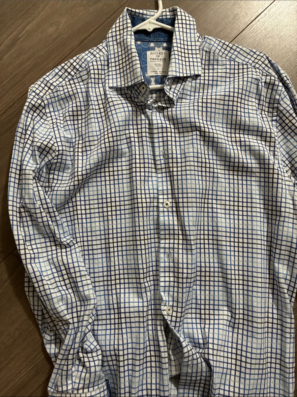 Society Of Threads White Dress Shirt with Blue Windowpane Check